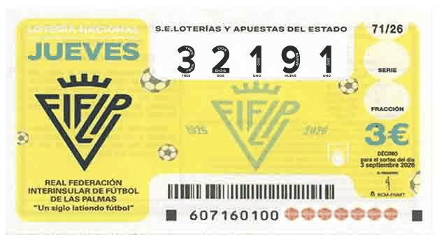 Décimo 32191 del sorteo 71-03/09/2026 Jueves
