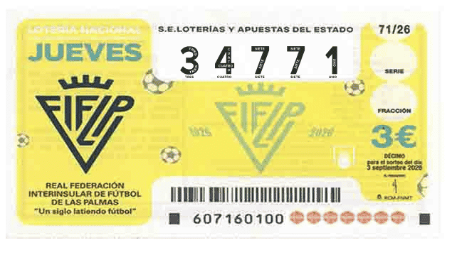 Décimo 34771 del sorteo 71-03/09/2026 Jueves
