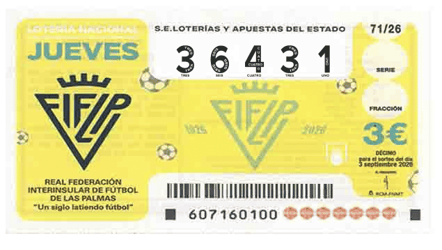 Décimo 36431 del sorteo 71-03/09/2026 Jueves