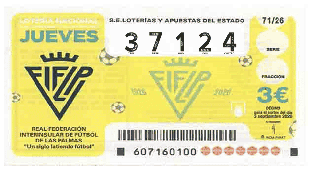 Décimo 37124 del sorteo 71-03/09/2026 Jueves