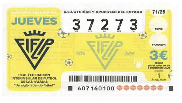 Décimo 37273 del sorteo 71-03/09/2026 Jueves