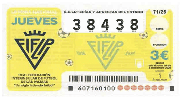 Décimo 38438 del sorteo 71-03/09/2026 Jueves