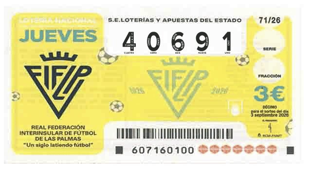 Décimo 40691 del sorteo 71-03/09/2026 Jueves