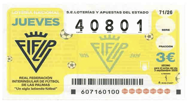 Décimo 40801 del sorteo 71-03/09/2026 Jueves