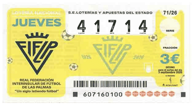 Décimo 41714 del sorteo 71-03/09/2026 Jueves