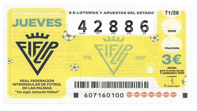 Décimo 42886 del sorteo 71-03/09/2026 Jueves