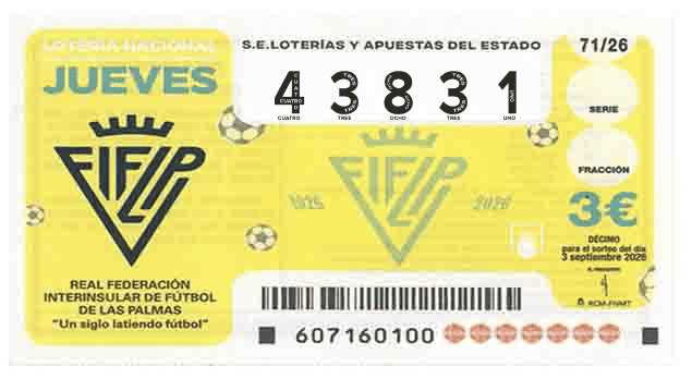 Décimo 43831 del sorteo 71-03/09/2026 Jueves