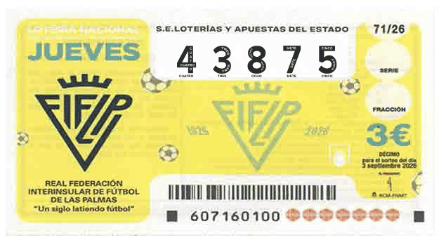 Décimo 43875 del sorteo 71-03/09/2026 Jueves