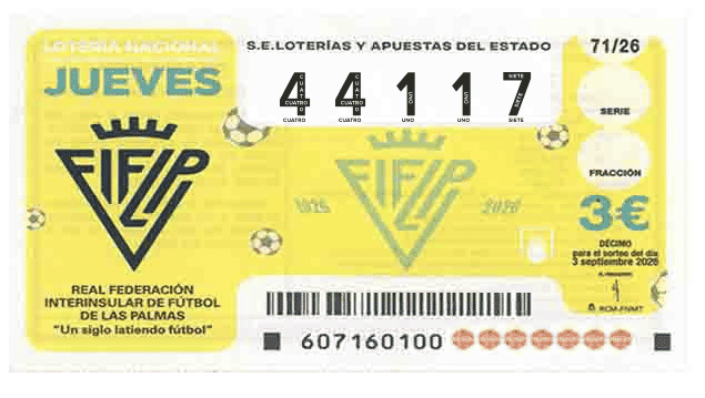 Décimo 44117 del sorteo 71-03/09/2026 Jueves