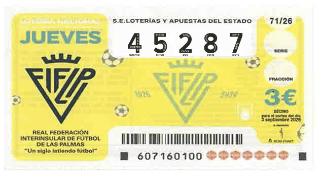 Décimo 45287 del sorteo 71-03/09/2026 Jueves