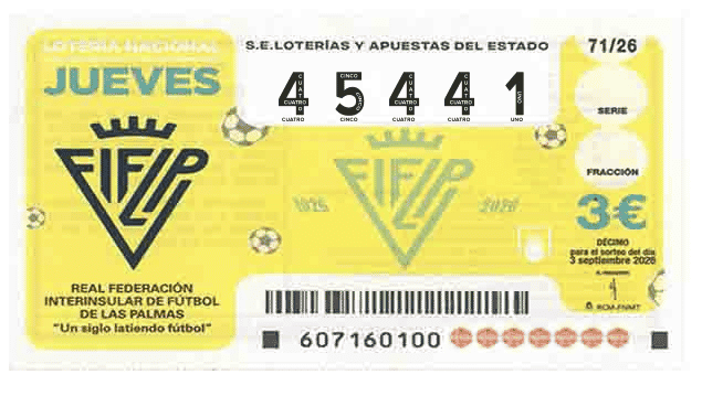 Décimo 45441 del sorteo 71-03/09/2026 Jueves