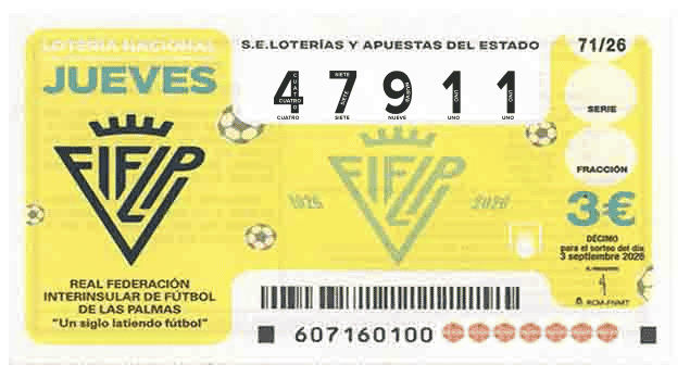 Décimo 47911 del sorteo 71-03/09/2026 Jueves