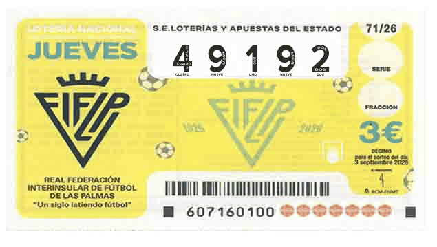 Décimo 49192 del sorteo 71-03/09/2026 Jueves