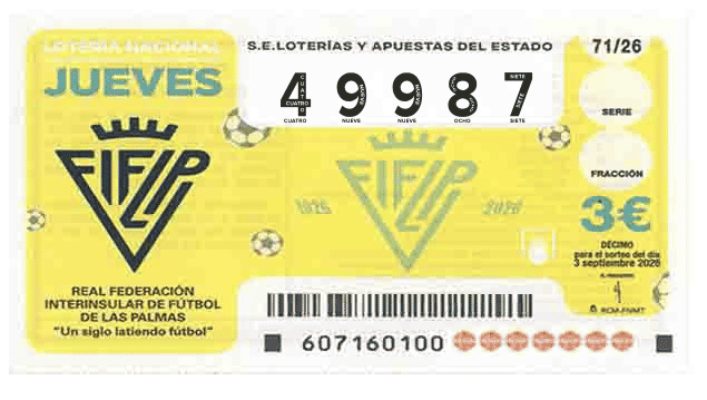 Décimo 49987 del sorteo 71-03/09/2026 Jueves