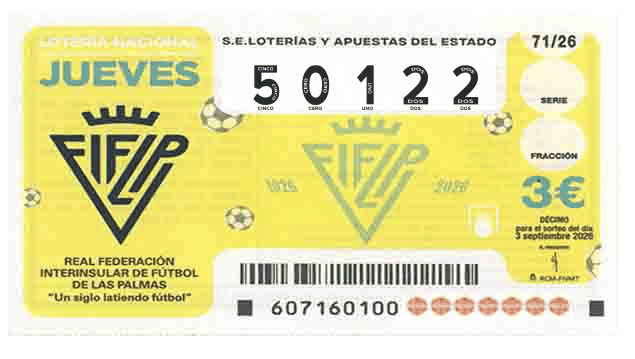 Décimo 50122 del sorteo 71-03/09/2026 Jueves