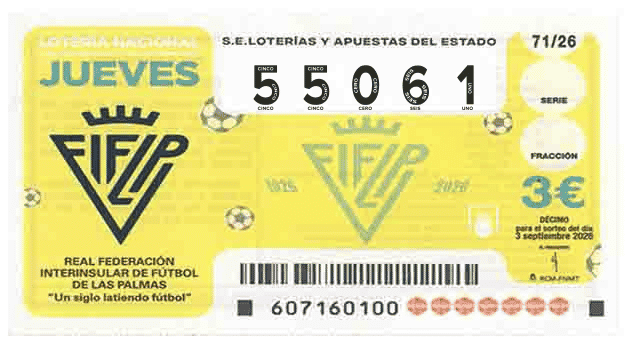 Décimo 55061 del sorteo 71-03/09/2026 Jueves