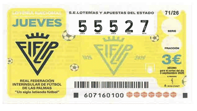 Décimo 55527 del sorteo 71-03/09/2026 Jueves