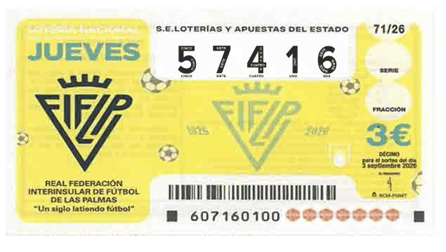 Décimo 57416 del sorteo 71-03/09/2026 Jueves