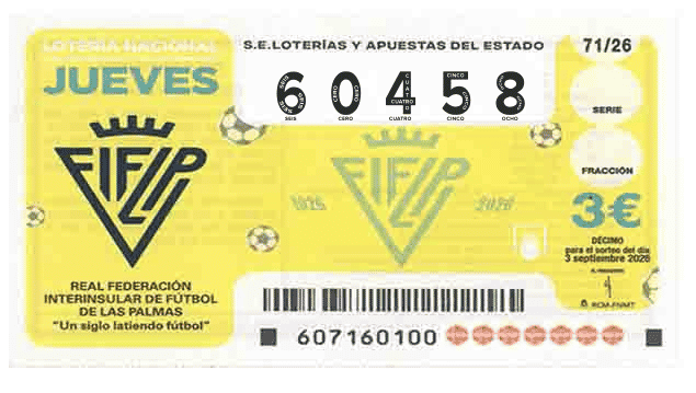 Décimo 60458 del sorteo 71-03/09/2026 Jueves