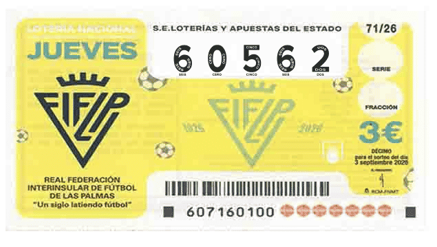 Décimo 60562 del sorteo 71-03/09/2026 Jueves