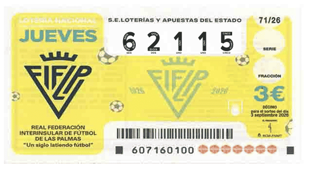 Décimo 62115 del sorteo 71-03/09/2026 Jueves