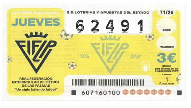 Décimo 62491 del sorteo 71-03/09/2026 Jueves