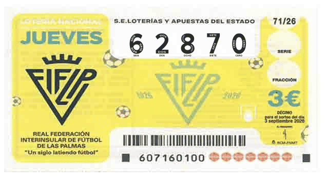 Décimo 62870 del sorteo 71-03/09/2026 Jueves