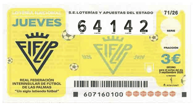 Décimo 64142 del sorteo 71-03/09/2026 Jueves