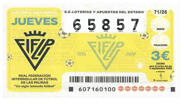 Décimo 65857 del sorteo 71-03/09/2026 Jueves