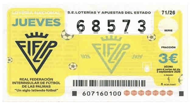 Décimo 68573 del sorteo 71-03/09/2026 Jueves