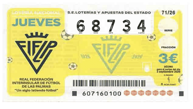 Décimo 68734 del sorteo 71-03/09/2026 Jueves