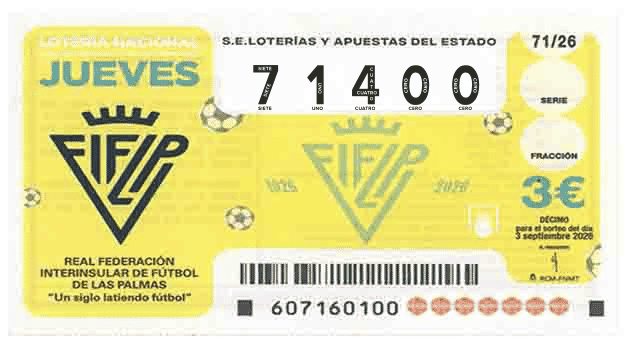 Décimo 71400 del sorteo 71-03/09/2026 Jueves