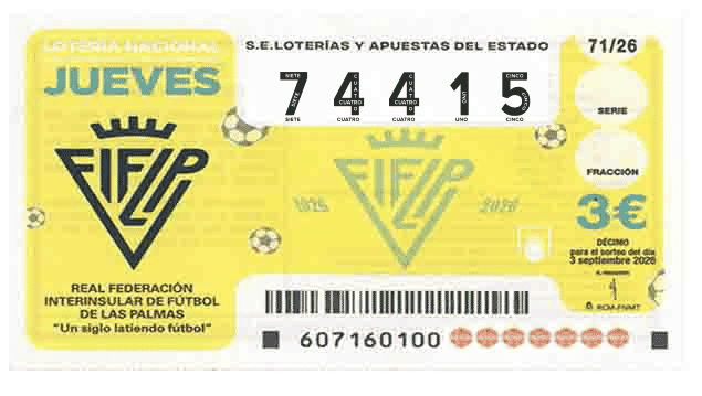 Décimo 74415 del sorteo 71-03/09/2026 Jueves