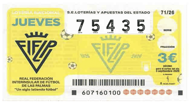 Décimo 75435 del sorteo 71-03/09/2026 Jueves
