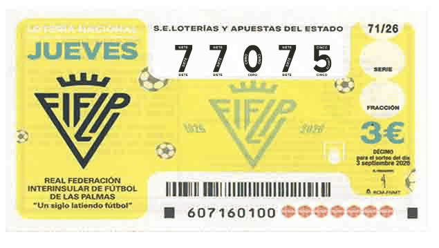 Décimo 77075 del sorteo 71-03/09/2026 Jueves