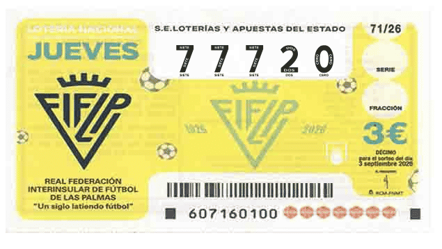 Décimo 77720 del sorteo 71-03/09/2026 Jueves