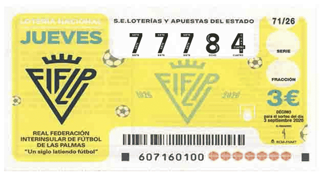 Décimo 77784 del sorteo 71-03/09/2026 Jueves