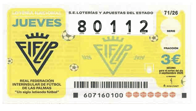 Décimo 80112 del sorteo 71-03/09/2026 Jueves