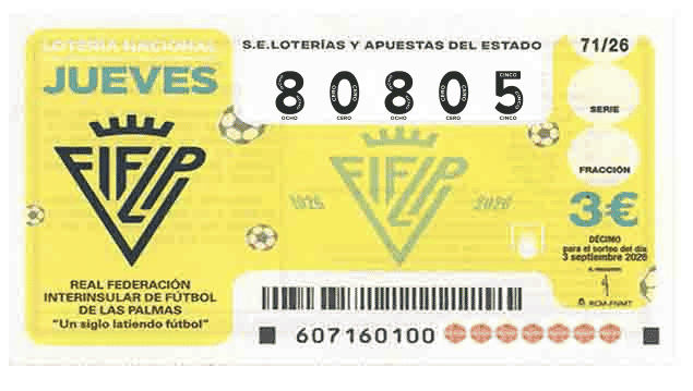Décimo 80805 del sorteo 71-03/09/2026 Jueves