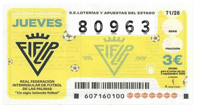 Décimo 80963 del sorteo 71-03/09/2026 Jueves