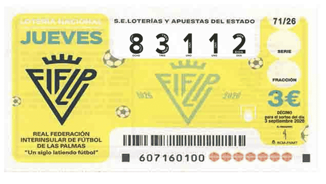 Décimo 83112 del sorteo 71-03/09/2026 Jueves