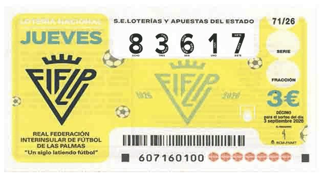 Décimo 83617 del sorteo 71-03/09/2026 Jueves