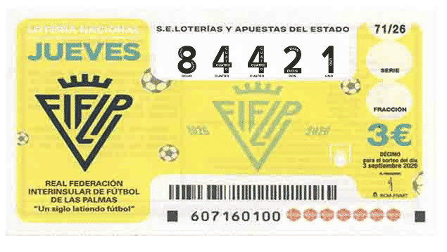 Décimo 84421 del sorteo 71-03/09/2026 Jueves