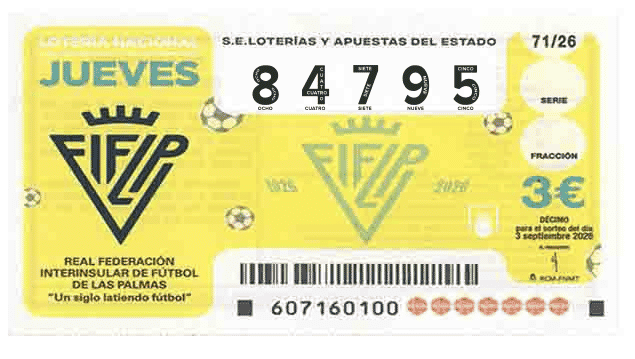Décimo 84795 del sorteo 71-03/09/2026 Jueves