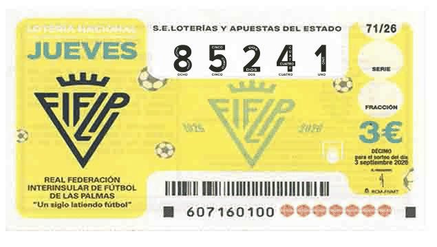 Décimo 85241 del sorteo 71-03/09/2026 Jueves