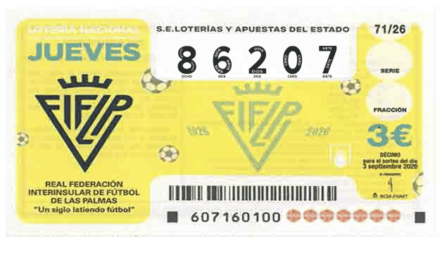 Décimo 86207 del sorteo 71-03/09/2026 Jueves