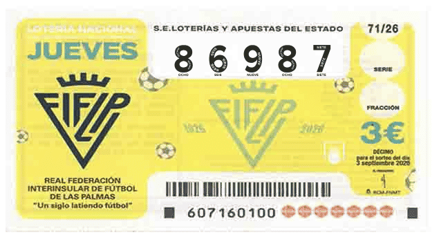 Décimo 86987 del sorteo 71-03/09/2026 Jueves