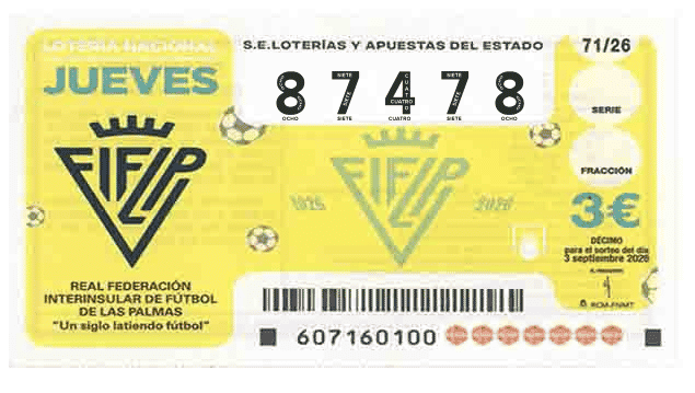 Décimo 87478 del sorteo 71-03/09/2026 Jueves