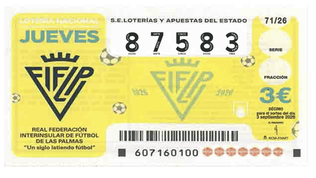 Décimo 87583 del sorteo 71-03/09/2026 Jueves