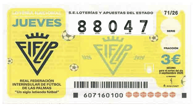 Décimo 88047 del sorteo 71-03/09/2026 Jueves